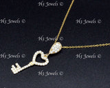 14K Yellow Gold CZ Cubic Zirconia Heart Key Pendant #13078