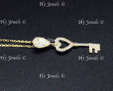 14K Yellow Gold CZ Cubic Zirconia Heart Key Pendant #13078