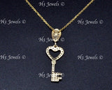 14K Yellow Gold CZ Cubic Zirconia Heart Key Pendant #13078