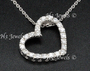 14K White Gold CZ Cubic Zirconia Open Heart Pendant #13098