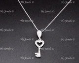 14K White Gold CZ Cubic Zirconia Heart Key Pendant Charm #13108