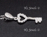 14K White Gold CZ Cubic Zirconia Heart Key Pendant Charm #13108