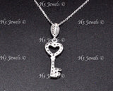 14K White Gold CZ Cubic Zirconia Heart Key Pendant Charm #13108