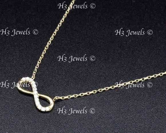 14K Yellow Gold CZ Cubic Zirconia Infinity Necklace #13126