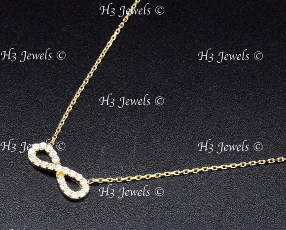 14K Yellow Gold CZ Cubic Zirconia Infinity Necklace #13135